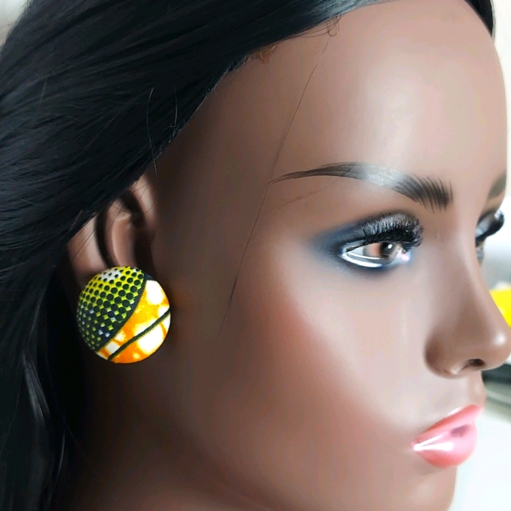 African Print dashiki handmade button Earrings